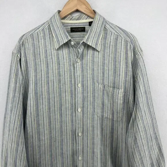 JOSEPH ABBOUD Shirt Mens XL Linen Collection Striped Button Up Woven Blue - Picture 5 of 16